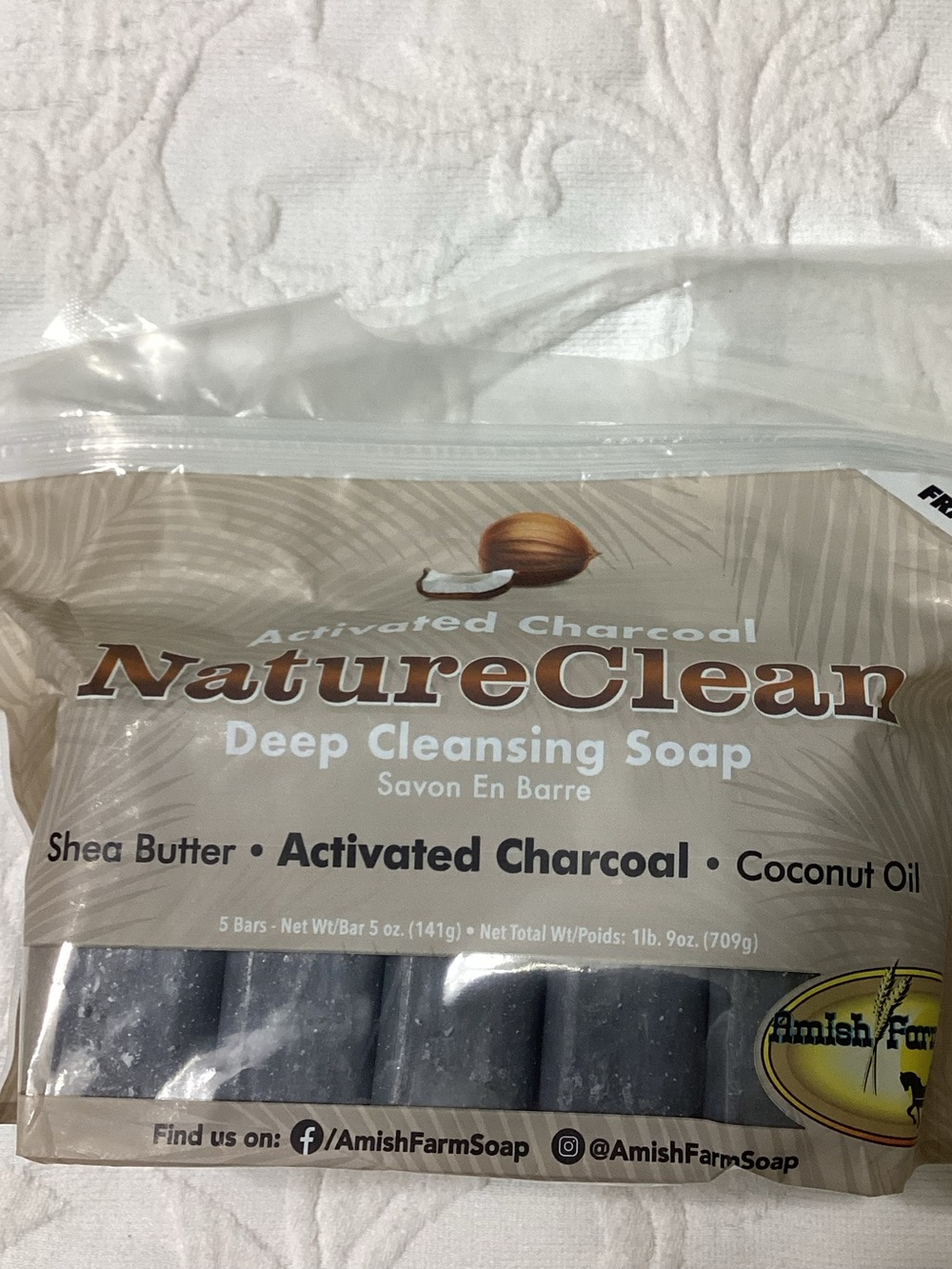 Amish Farms Activated Charcoal Nature Clean 5 Bar Pack Soap New